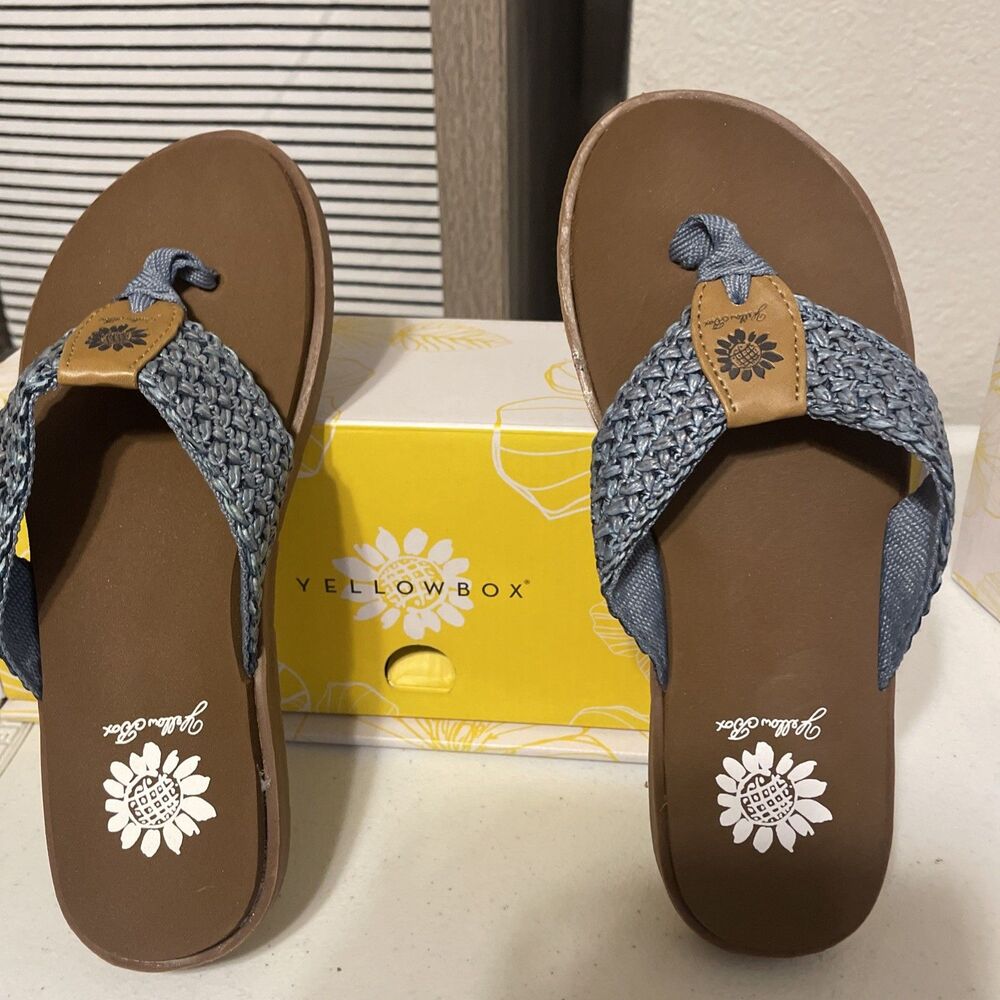 Yellow Box Flip Flop Sandals Size 6 Blue Crocheted Fabric Women's Shoes NEW